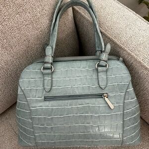 Elegant Crocodile-Embossed Light Blue Handbag